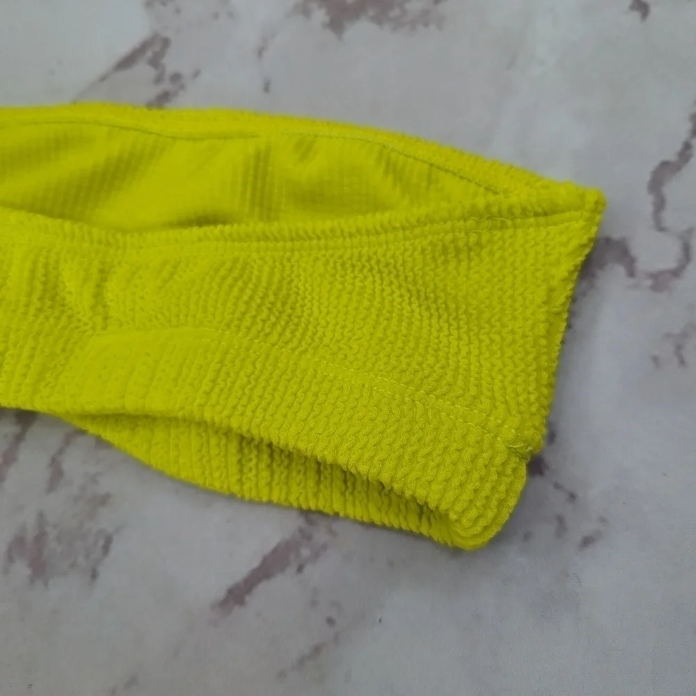 Good American Swim Top Women Yellow Crinkle Band Bandeau Strapless